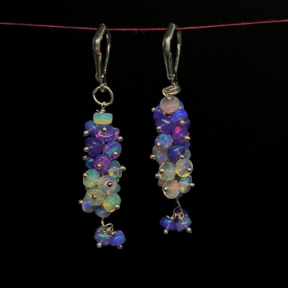 Natural Lavender Opal And White Opal Earrings, 925 Sterling Silver earring, Minimalist Cluster earring for her, Women earring, Gift for her.