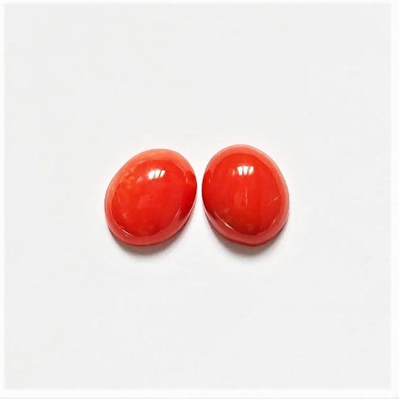 Italian Coral Cabochon, Natural italian Coral  Gemstone, 4.85 Cts Pair Cabochon, Jewelry Making, Certified Italian Mediterranean Monga Stone
