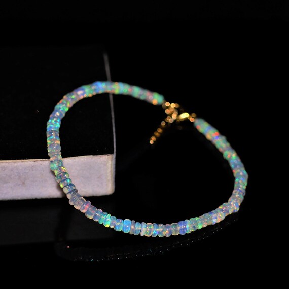 Fire Opal bracelet, Minimalist bracelet, Handmade jewelry, AAA Ethiopian opal beaded bracelet, quality opal bracelet gift for her