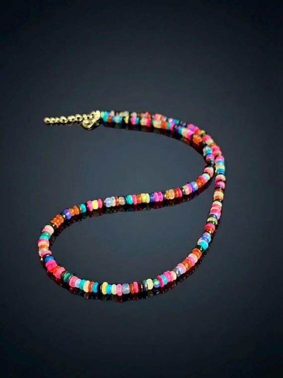 Vintage Disco Multi-Fire Opal Necklace, Minimalist Necklace, Handmade jewelry, AAA opal beaded Necklace, quality opal Necklace gift for her.