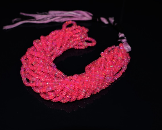 Pink fire Ethiopian opal beaded loose line, Smooth rondelle beads line, 3x4 MM Beads, 4x5 MM Beads, Pink fire opal beads loose line.