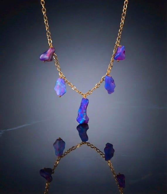 Lavender Fire Opal Tumble Necklace, Minimalist Necklace, Handmade jewelry, AAA opal Tumble Necklace, quality opal Necklace gift for her.