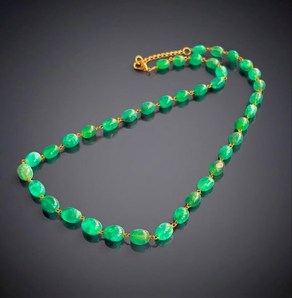 Green Emerald Tumble necklace for women, Plan Beryl Emerald necklace, AAA Emerald necklace, 925 Sterling silver necklace gift for her.