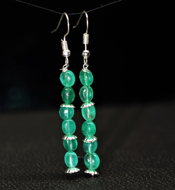 AAA Emerald Tumble Earrings, 925 Sterling Silver, Handmade Gemstone Jewelry