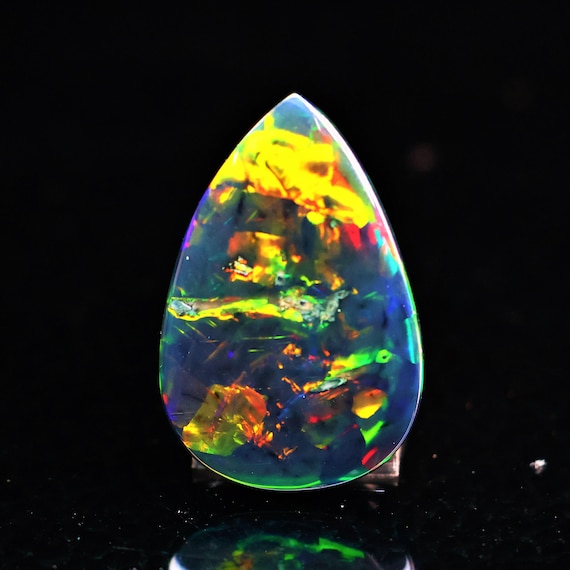 Natural Black Opal Rainbow Fire, 11.60 Carat 22.5x15x8 MM, Black Large Natural Opal Ethiopian Natural Gemstone, Gift For Her.
