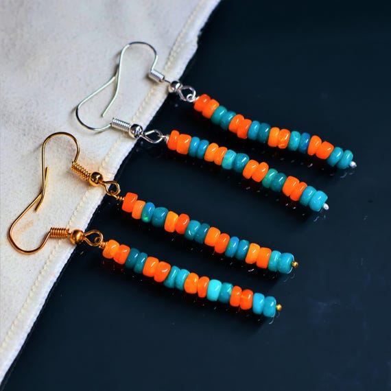 Vintage Green - Orange opal Earrings, Ethiopian opal , 925 Sterling Silver earrings, Cluster earrings for her, Women earrings, Gift for her.