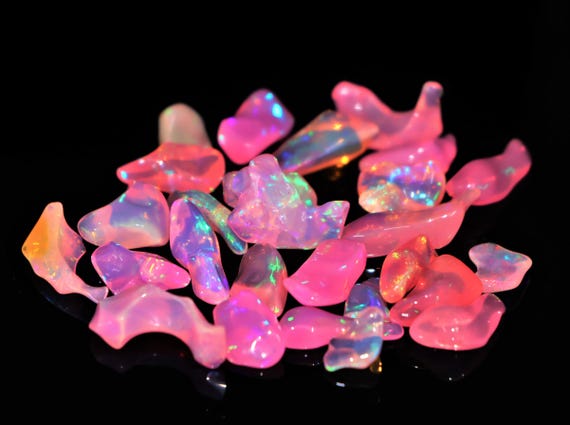 Natural Pink Opal Polished Rough Tumbled Stones, Vibrant Pink Fire Opal Freeform Parcel, Loose Gemstone for Wire Wrapping Jewelry.