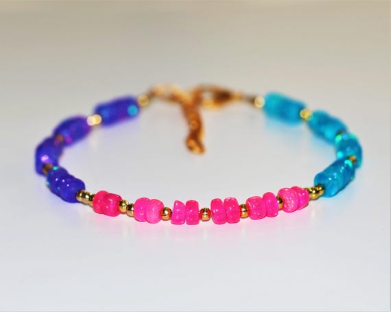 Vintage Multi - Fire Opal Bracelet, Minimalist Bracelet, Handmade jewelry, AAA opal beaded Bracelet, opal Bracelet gift for her.