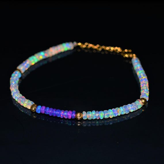 Natural White -Lavender Fire Opal Bracelet, Minimalist Bracelet, Handmade jewelry, AAA opal beaded Bracelet, opal Bracelet gift for her.