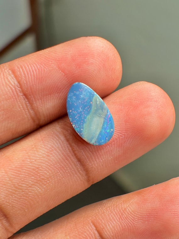 Natural Fire Australian Opal Cabochon, 2.10 Carat Natural Rainbow Fire Opal Loose Stone, Flat Back Cab for Jewelry Making Stone, 13x7x3 MM.