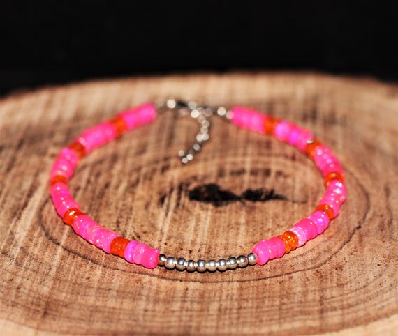 Minimalist Pink-Orange Opal Bracelet, Minimalist Bracelet, Handmade jewelry, AAA Pink beaded Bracelet, Orange Opal Bracelet gift for her