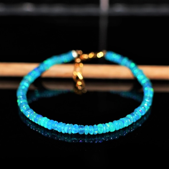 Vintage Paraiba Fire Opal bracelet, Minimalist bracelet, Handmade jewelry, AAA opal beaded bracelet, quality opal bracelet gift for her
