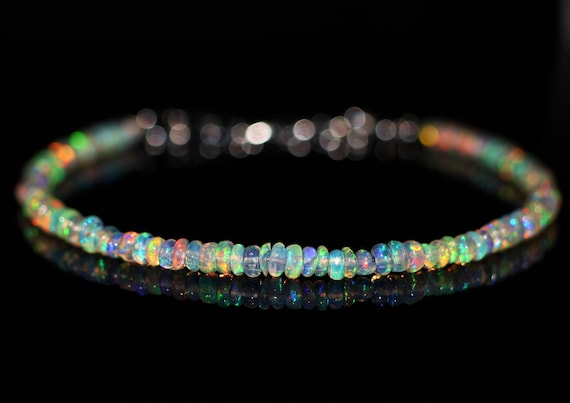 Handmade Ethiopian Fire Opal Beaded Bracelet, Minimalist Rondelle Gemstone Jewelry