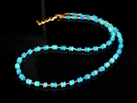 Natural Paraiba Fire Opal Necklace, Minimalist Necklace, Handmade jewelry, AAA opal beaded Necklace, opal Necklace gift for her.