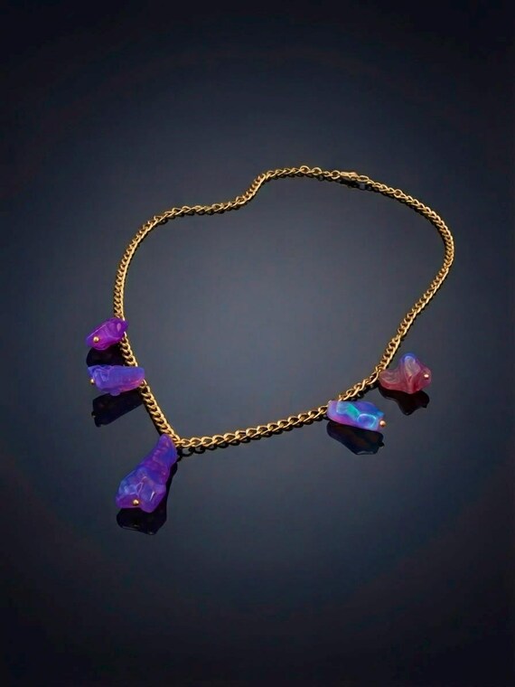 Handmade Gold Chain Necklace with Natural Lavender Opal Charms | Raw Purple Opal Choker | Boho Gemstone Pendant Jewelry | Gift for Her