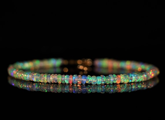 Natural Ethiopian Fire Opal bracelet, Minimalist bracelet, Handmade jewelry, AAA Ethiopian opal beaded bracelet, opal bracelet gift for her.