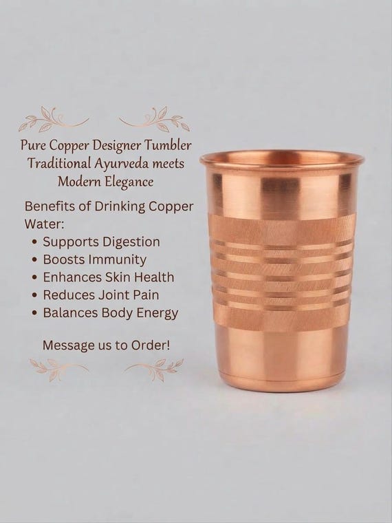 Handmade Pure Copper Drinking Glass, Ayurvedic Copper Tumbler, Hammered Water Cup, Yoga Wellness Drinkware, Holistic Health Gift, 300ml