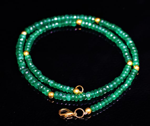 Emerald jewelry for women, Faceted beaded jewelry, Emerald Jewelry for her, Women necklace, AAA Emerald, 925 Sterling silver, Gift for her.