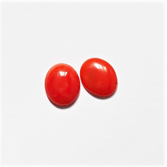 2.40 Cts Natural Italian Coral Cabochon Pair, Loose Oval Gemstone , Jewelry Making, Certified Italian Mediterranean Monga Stone for Ring.