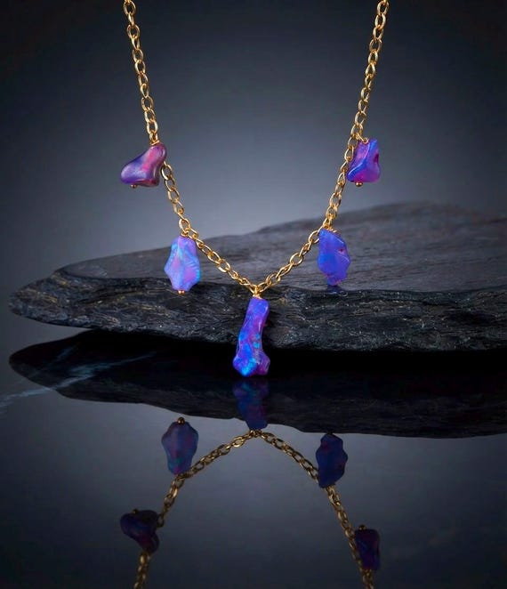 Lavender Fire Opal Tumble Necklace, Minimalist Necklace, Handmade jewelry, AAA opal Tumble Necklace, quality opal Necklace gift for her.