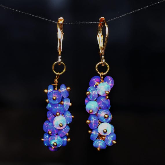 Natural Lavender Fire Opal Earrings, AAA Ethiopian Opal , 925 Sterling Silver Earring, Cluster Earrings for her, Women earring, Gift for her
