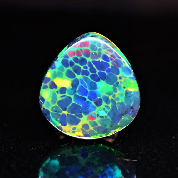 20.30 Carat Ethiopian Black Opal, Rainbow Fire Pear Cabochon (21x20x11mm)