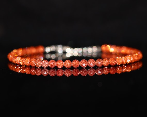 Sun stone Faceted Beaded bracelet, Minimalist Sun Stone bracelet, Handmade jewellery, AAA beaded bracelet,  Sun stone bracelet gift for her.