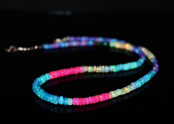 Handmade Multi-Fire Opal Necklace, Ethiopian Rondelle Beads, Minimalist Jewelry