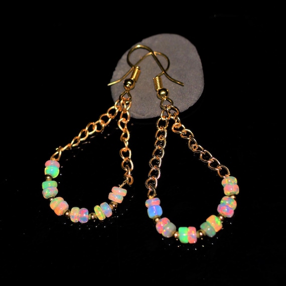 Natural fire opal Earrings, AAA Ethiopian opal , 925 Sterling Silver earrings, Cluster earrings for her, Women earrings, Gift for her.