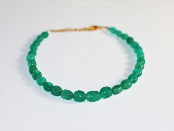 Natural Emerald ( Beryl ) Bracelet, Genuine Green Emerald Smooth Bracelet, May Birthstone Jewelry, Dainty Gemstone Bracelet, Gift for Her