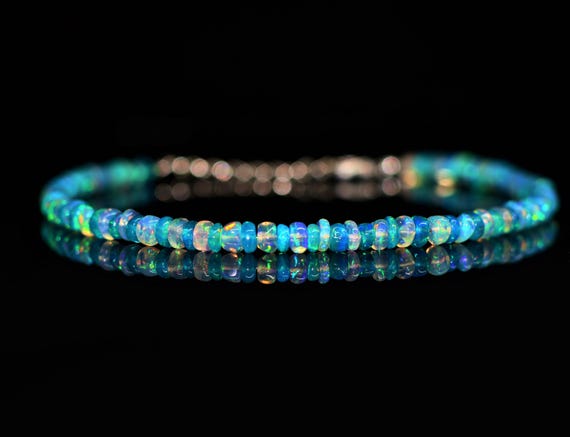 Paraiba Opal And White Fire Opal Bracelet, Minimalist Bracelet, Handmade jewelry, AAA opal beaded Bracelet, opal Bracelet gift for her.