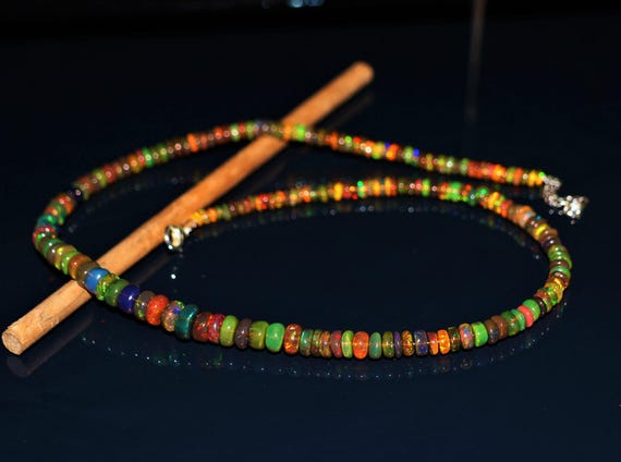 Natural Black Opal Necklace, Minimalist Necklace, Fire Opal Handmade jewelry, AAA opal beaded Necklace, quality opal Necklace gift for her.