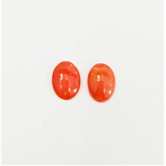 Italian Coral Cabochon  1.75 Ct, Pair Loose Oval Gemstone , Jewelry Making, Certified Italian Mediterranean Monga Stone for Ring.