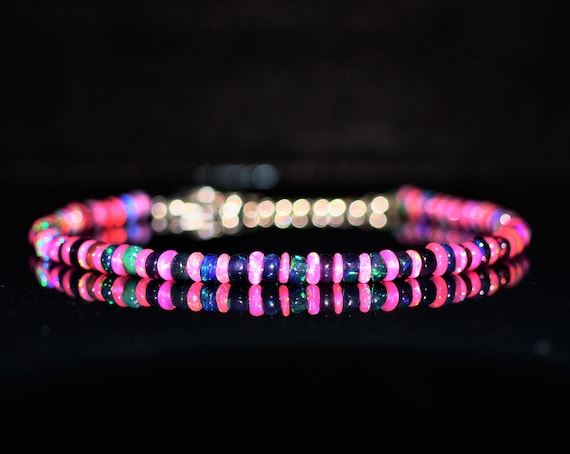 Black Opal And Pink Fire Opal Bracelet, Minimalist Bracelet, Handmade jewelry, AAA opal beaded Bracelet, opal Bracelet gift for her.
