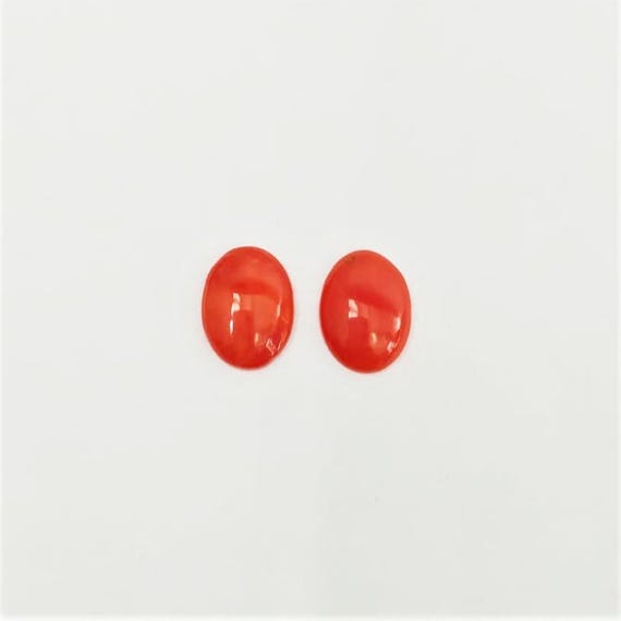 Pair Italian Coral Cabochon 1.50 Ct, Loose Oval Gemstone , Jewelry Making, Certified Italian Mediterranean Monga Stone for Ring.