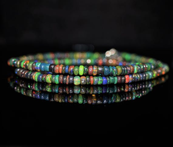 Minimalist Black Fire Opal Necklace, Fire Opal Handmade jewelry, AAA opal beaded Necklace, quality opal Necklace gift for her.