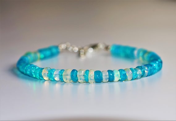 Minimalist Paraiba-White Opal Bracelet, Minimalist Bracelet, Handmade jewelry, AAA Paraiba beaded Bracelet, White Opal Bracelet gift for her
