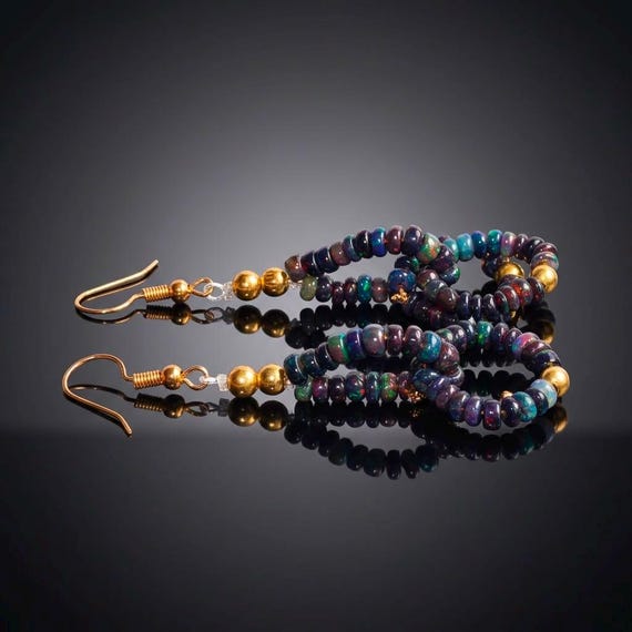Minimalist Black Opal jewelry, Ethiopian opal earrings, 925 Sterling Silver earring, Cluster Earrings for her, Gift for her.