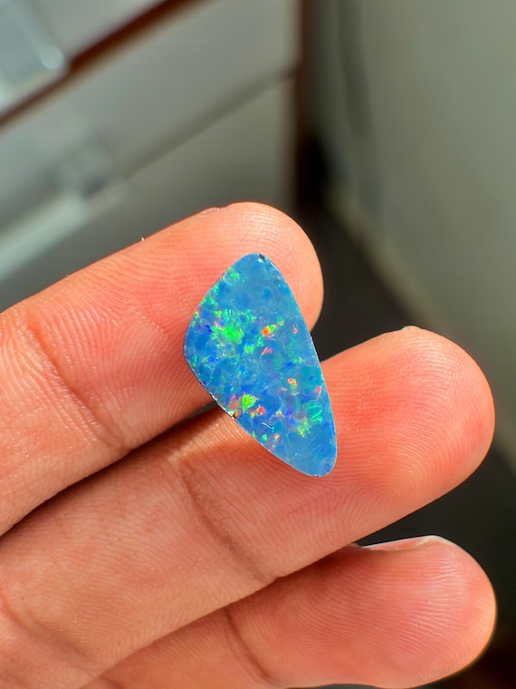 Natural Fire Australian Opal Cabochon, 3.55 Carat Natural Rainbow Fire Opal Loose Stone, Flat Back Cab for Jewelry Making Stone, 18x9x2 MM.