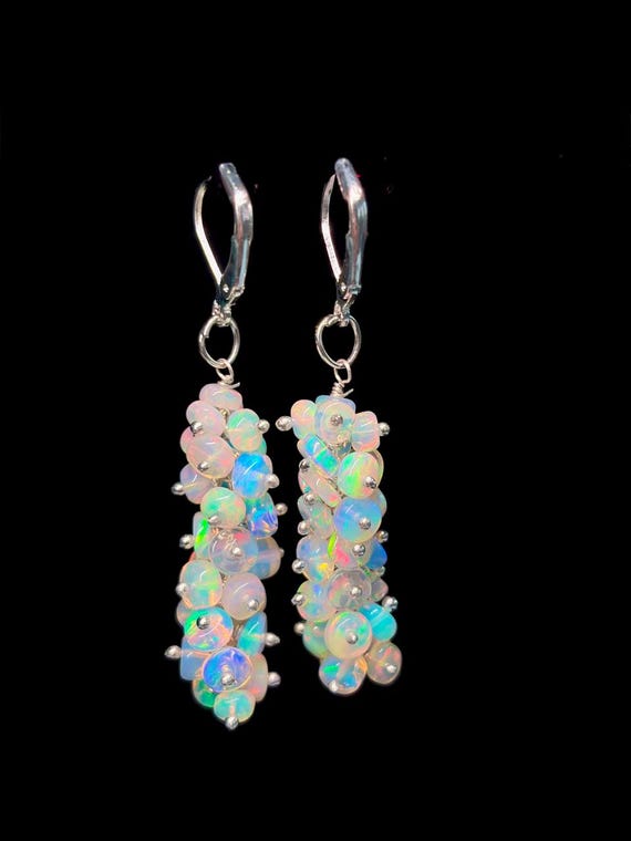 Vintage Fire Opal Earrings, AAA Ethiopian Opal , 925 Sterling Silver Earrings, Cluster Earrings For Her, Women Earrings, Gift For Her.
