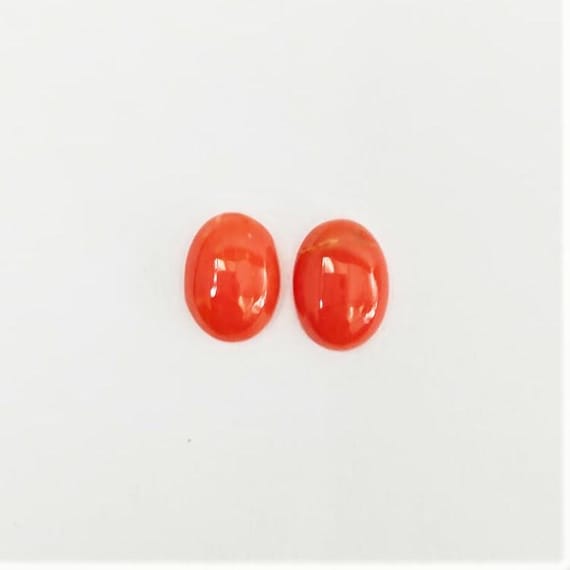 Italian Coral Cabochon  2.25 Ct, Pair Loose Oval Gemstone , Jewelry Making, Certified Italian Mediterranean Monga Stone for Ring.
