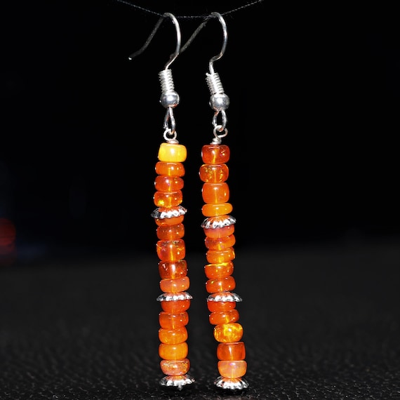 Minimalist Orange fire opal Earring, AAA Ethiopian opal , 925 Sterling Silver earring, Cluster earring for her, Women earring, Gift for her.
