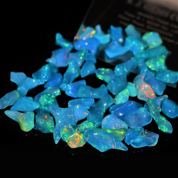 Natural Paraiba Blue Opal Polished Rough Tumbled Stones, Neon Blue Fire Opal Freeform Parcel, Loose Gemstone for Jewelry Making DIY.