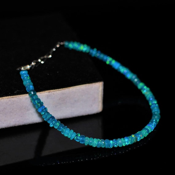 Vintage Paraiba Fire Opal bracelet, Minimalist bracelet, Handmade jewelry, AAA opal beaded bracelet, quality opal bracelet gift for her