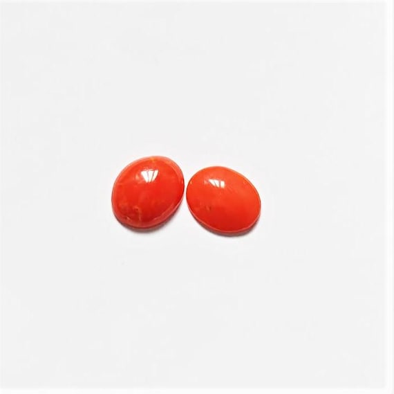 Natural Italian Coral Cabochon  3.10 Ct, Pair Loose Oval Gemstone , Jewelry Making, Certified Italian Mediterranean Moonga Stone for Ring.