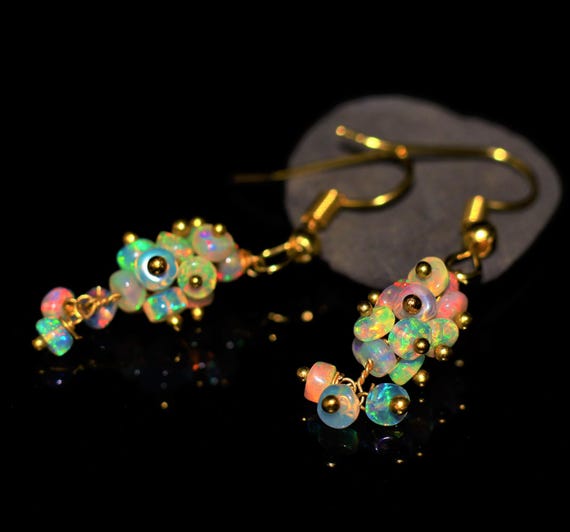 AAA Ethiopian Opal Cluster Earrings, 925 Sterling Silver, Minimalist Design
