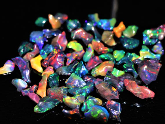 Natural Black Opal Rough Polished Tumbled Stones, High Flash Multi Color Play Opal Parcel, Loose Gemstones for Jewelry Making, Crystal Gift.