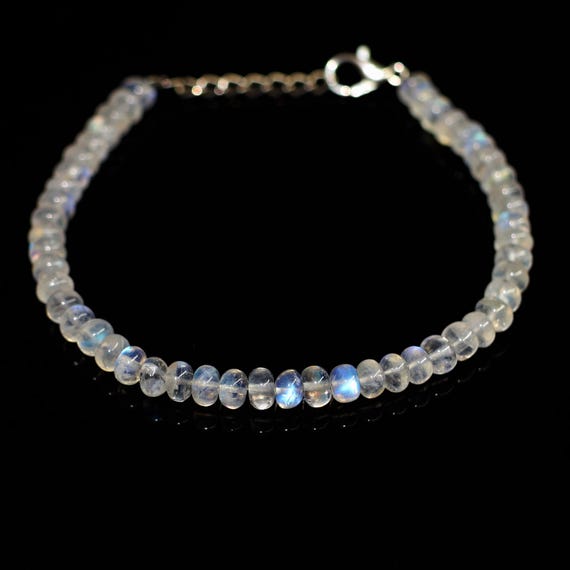 Natural White Rainbow Plan Rondelle, Blue Fire Rondelle Bracelet  Natural Blue Fire Bracelet 925 Sterling Silver.