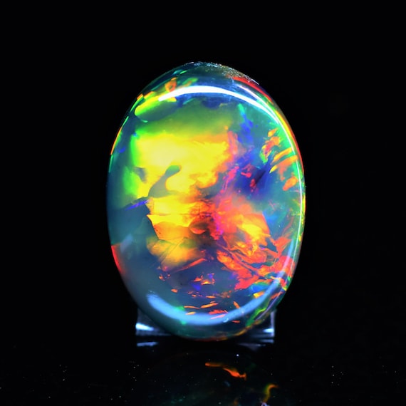 Natural Black Ethiopian Opal Cabochon, Rainbow Fire, 24.95 Carat, Pear Shape (24x17x12 MM)
