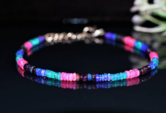 Multi - Fire Opal Bracelet, Minimalist Bracelet, Handmade jewelry, AAA opal beaded Bracelet, opal Bracelet gift for her.